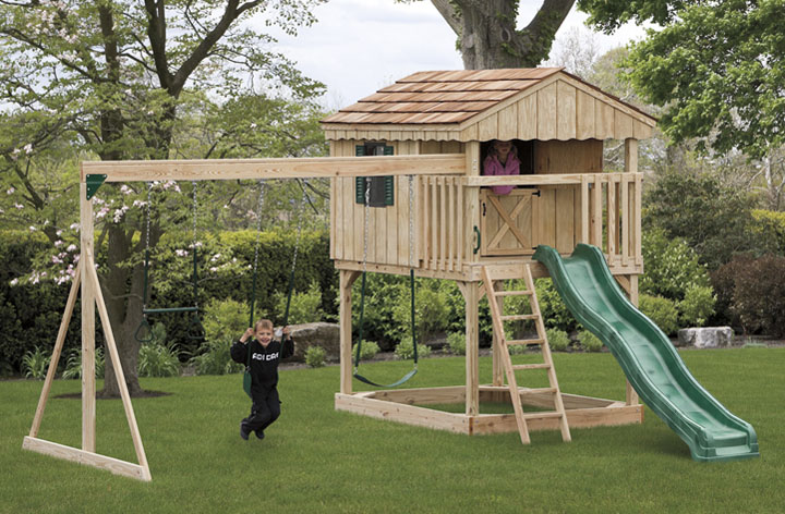 outdoor playhouse swing set
